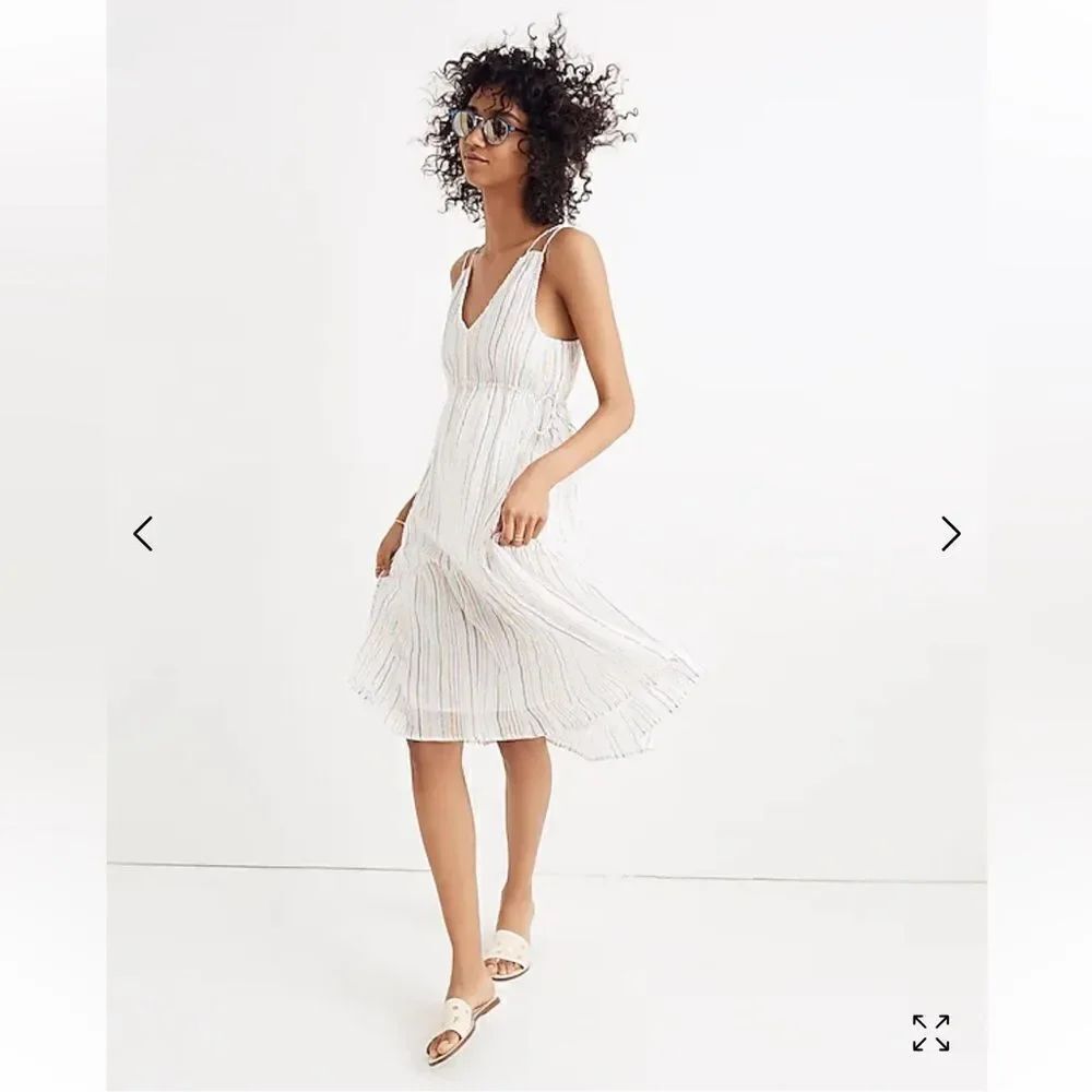 Apiece Apart Daphne Midi Dress Lurex Metallic White Fez Stripe Size 6
